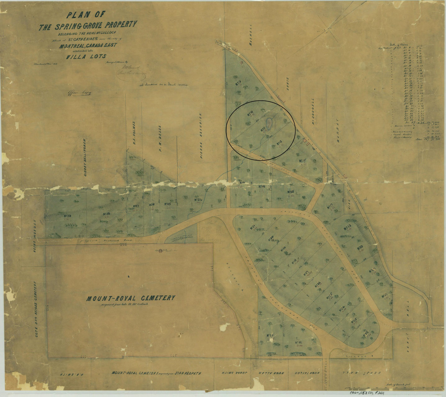 Plan of the Spring Grove property, 1856