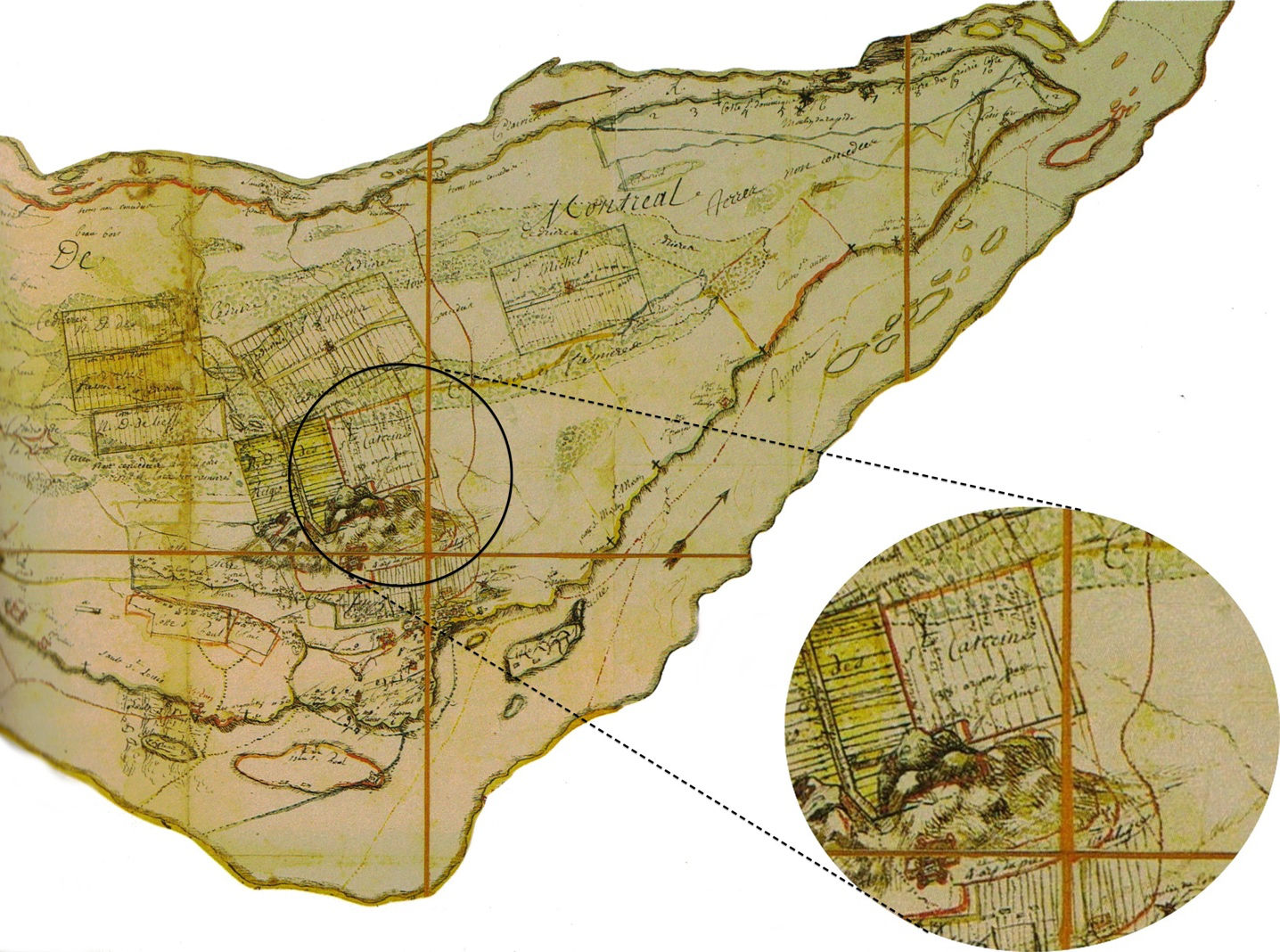 Old map of the island of Montréal